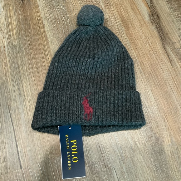 RALPH LAUREN POLO Winter Wool Ski POM POM BIG PONY HAT Gray - Picture 1 of 5